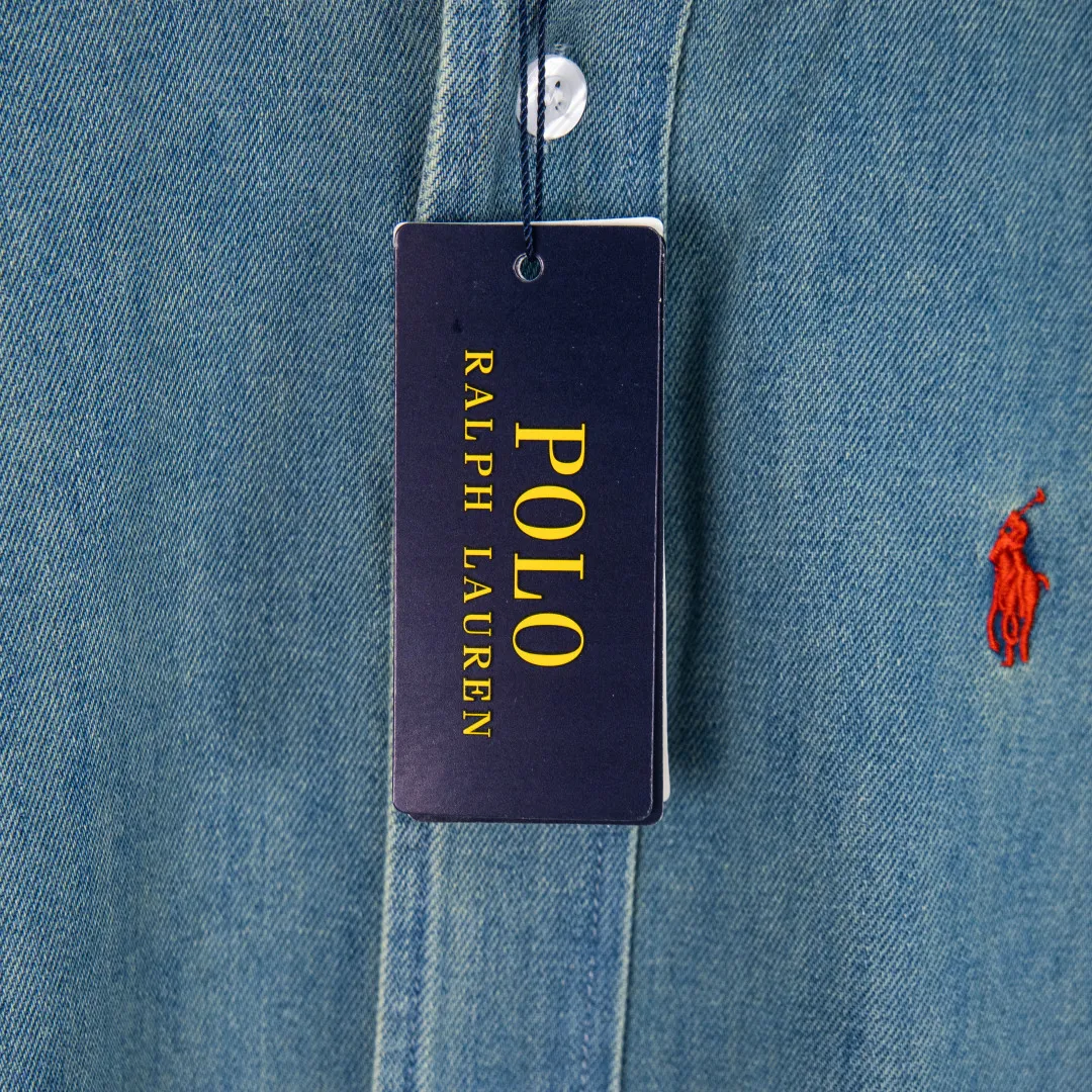 P300 zp version [exclusive supply] - Ralph Lauren/Ralph Lauren Four Seasons classic American retro Vintage style nostalgic washed red label denim long-sleeved shirt - 10X10 OE/super soft denim denim fabric ✅ - 100% restoration of workmanship, apricot three-strand washed thick thread ✅ - Custom dyed original transparent white buttons, size division ✅ - A versatile shirt that can be worn in all seasons, oversized version, translucent fading, can be worn alone It can also be worn as a layer as a coat or as an inner layer of a sweater. It has a slightly aged look and is washed and faded. It is naturally white. The upper body is retro and casual. It can save the mismatch. Color: Denim Blue Size: S M L XL Number: WW10741